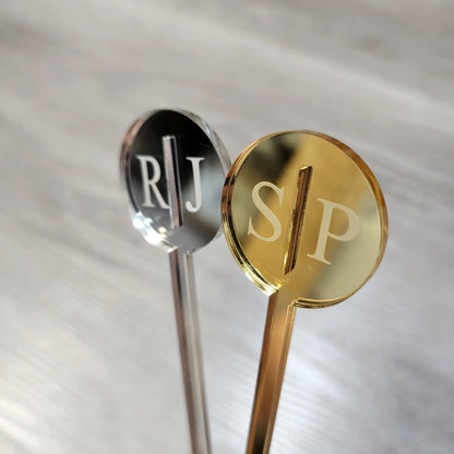 Custom Drink Stirrers - Round Initials in Mirror