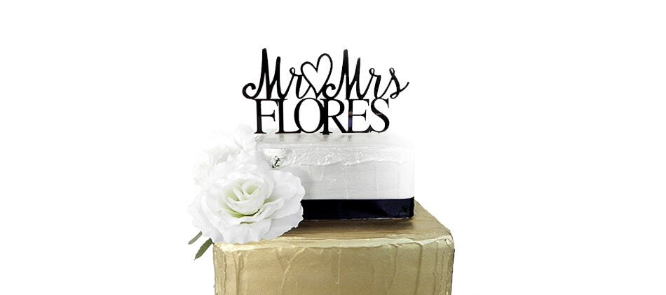 Personalized Mr & Mrs Wedding Cake Topper, Custom Last Name