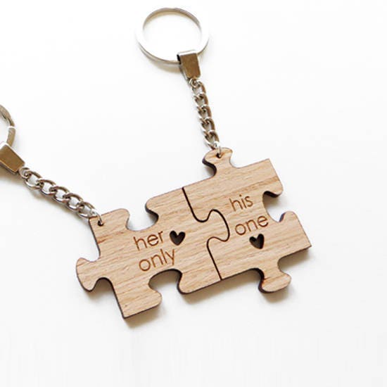 Personalized Puzzle Keychain Set – Anniversary Gift for Couples