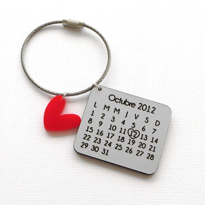 Personalized Calendar Keychain, Anniversary Date, Engraved Aluminum