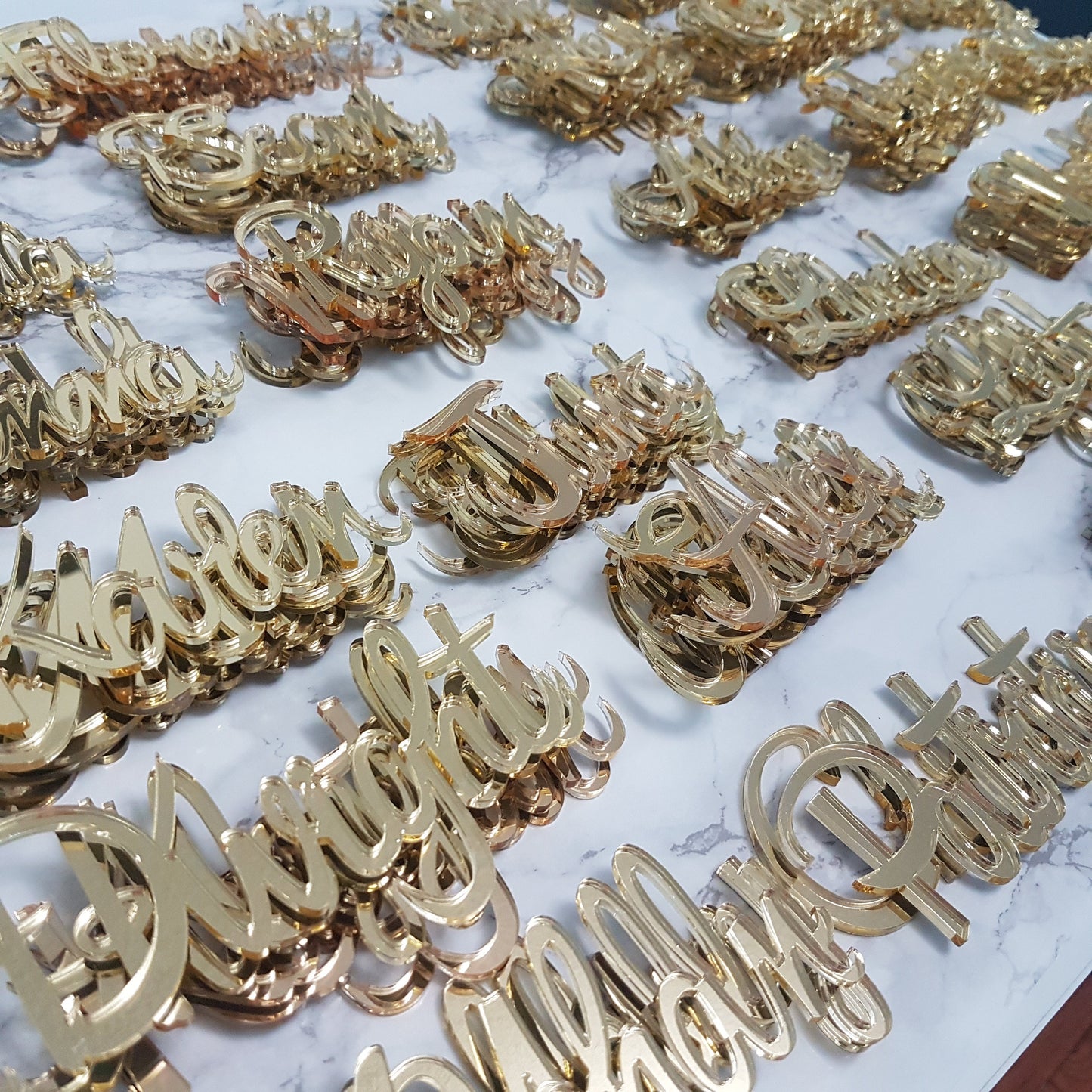Personalized Gold Mirror Acrylic Place Cards, Wedding Escort Cards