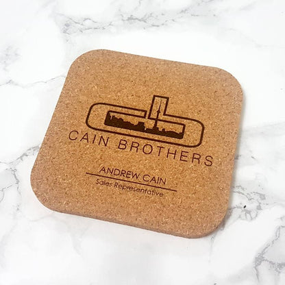 Custom Logo Cork Coasters, Engraved Business Branding