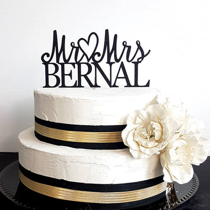 Personalized Mr & Mrs Wedding Cake Topper, Custom Last Name