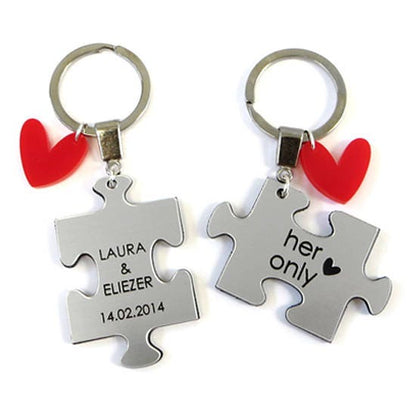 Personalized Puzzle Keychain Set – Anniversary Gift for Couples
