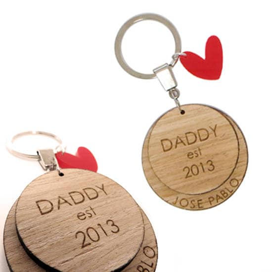 Personalized Aluminum Keychain, Engraved Wood Charm, Anniversary Gift