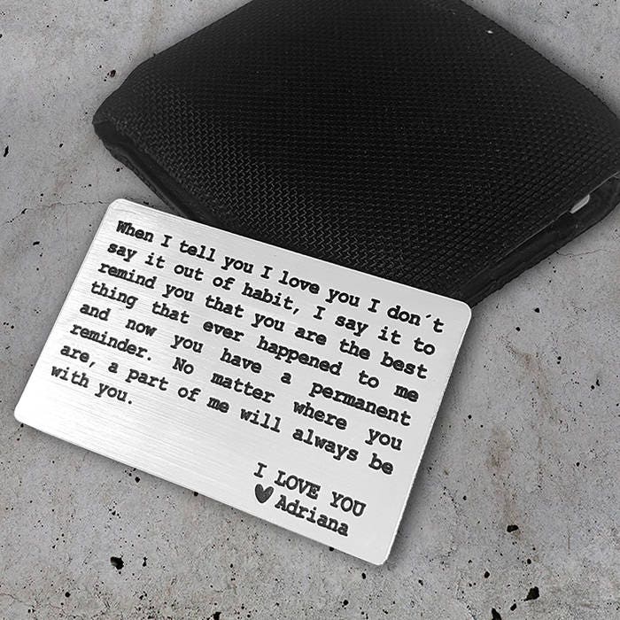Personalized Wallet Insert Card, Engraved Anniversary Gift