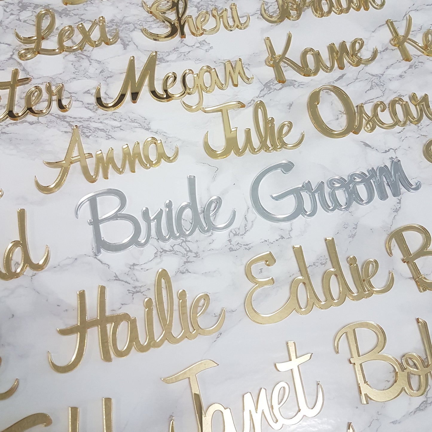 Personalized Gold Mirror Acrylic Place Cards, Wedding Escort Cards