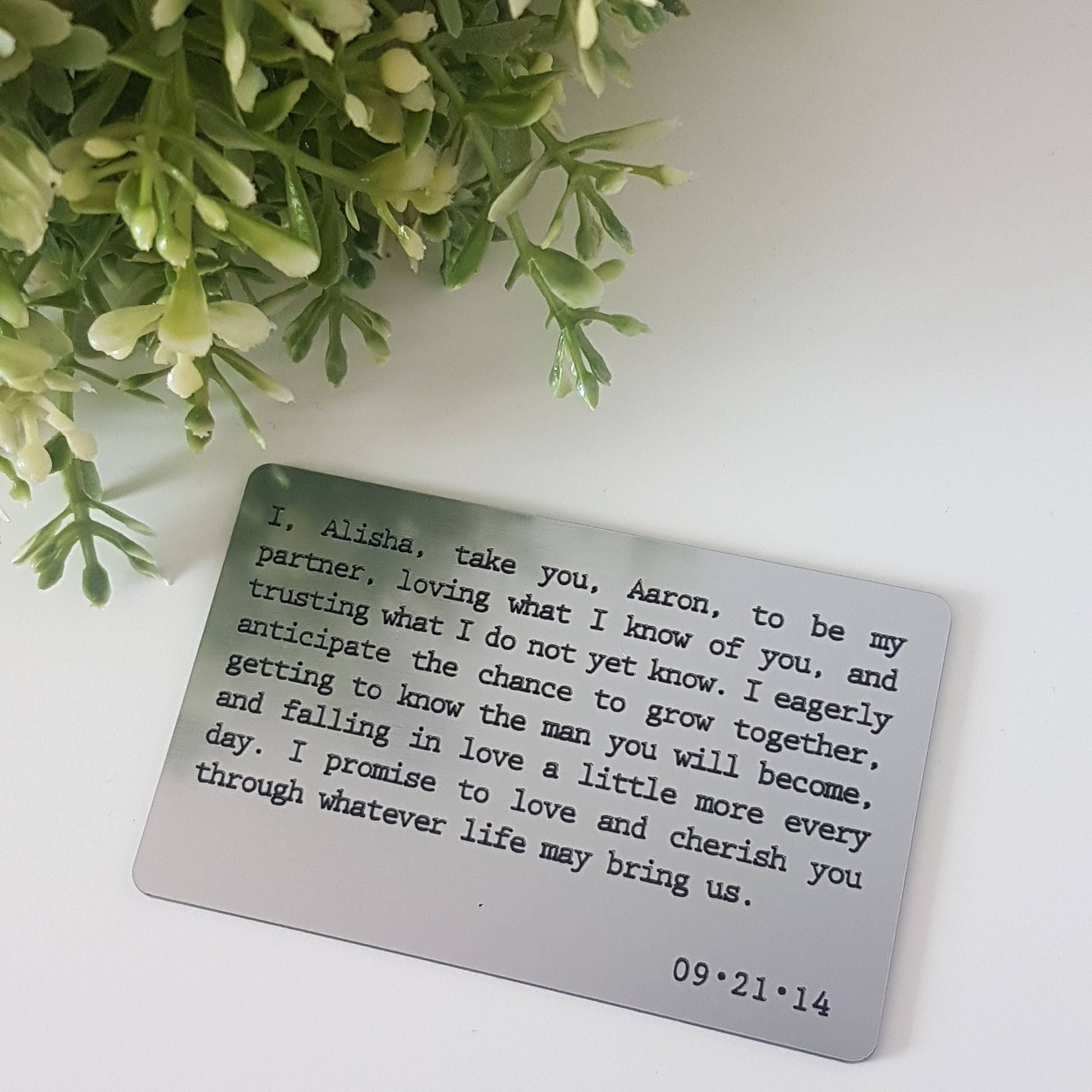 Personalized Wallet Insert Card, Engraved Anniversary Gift