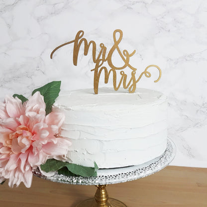 Mr & Mrs Wedding Cake Topper, Calligraphy Script