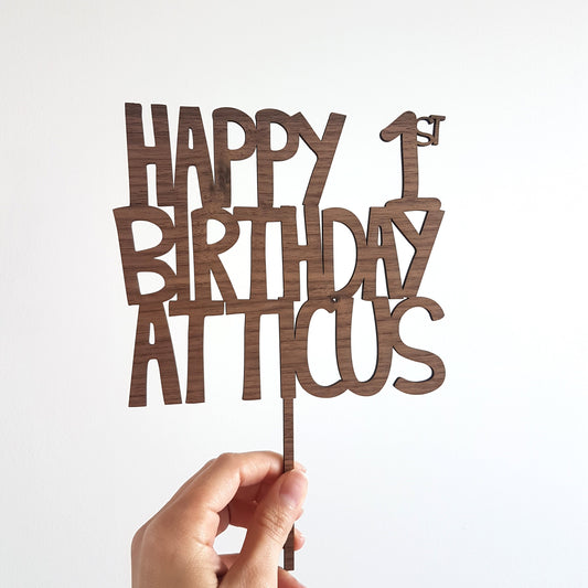 Personalized Wood Happy Birthday Cake Topper, Custom Party Decor