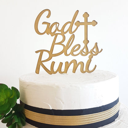 Personalized God Bless Cake Topper, Baptism, Christening, Communion