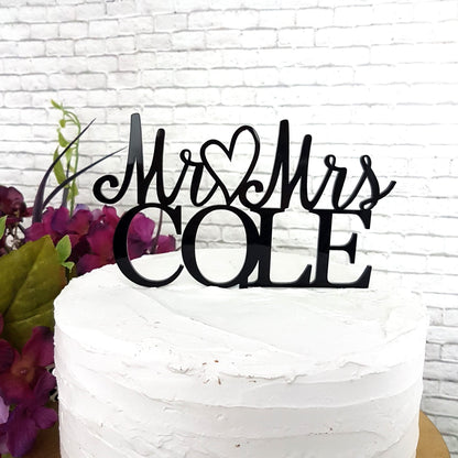 Personalized Mr & Mrs Wedding Cake Topper, Custom Last Name