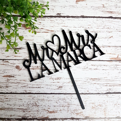 Personalized Mr & Mrs Wedding Cake Topper, Custom Last Name