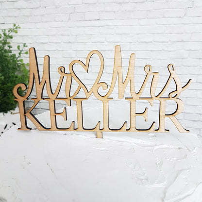 Personalized Mr & Mrs Wedding Cake Topper, Custom Last Name