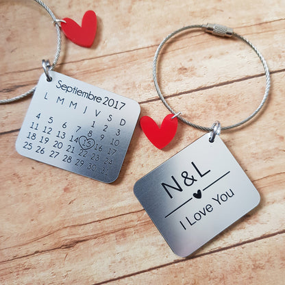 Personalized Calendar Keychain, Anniversary Date, Engraved Aluminum