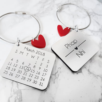Personalized Calendar Keychain, Anniversary Date, Engraved Aluminum