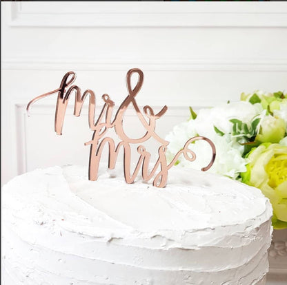 Mr & Mrs Wedding Cake Topper, Calligraphy Script