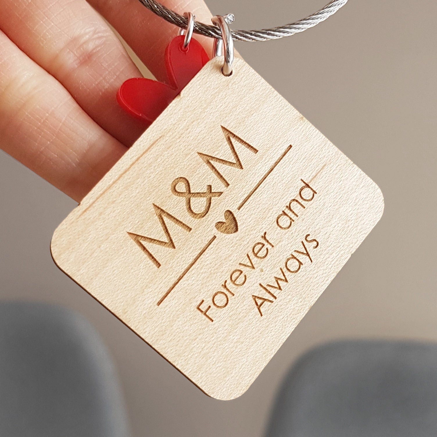 Personalized Maple Wood Calendar Keychain, Anniversary Gift