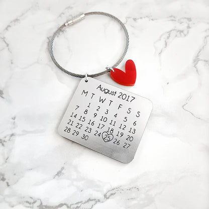 Personalized Calendar Keychain, Anniversary Date, Engraved Aluminum