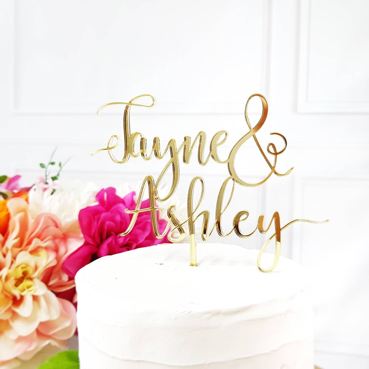 Personalized Name Cake Topper, Acrylic or Wood, Wedding & Bridal Shower
