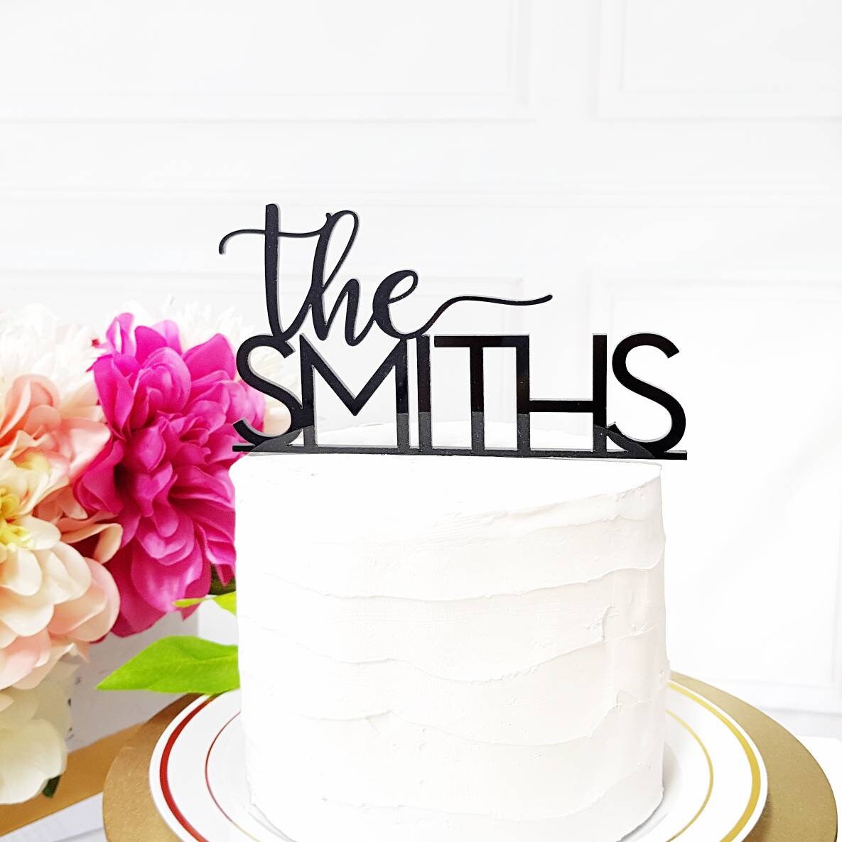 Custom Last Name Wedding Cake Topper, 6" Acrylic or Wood