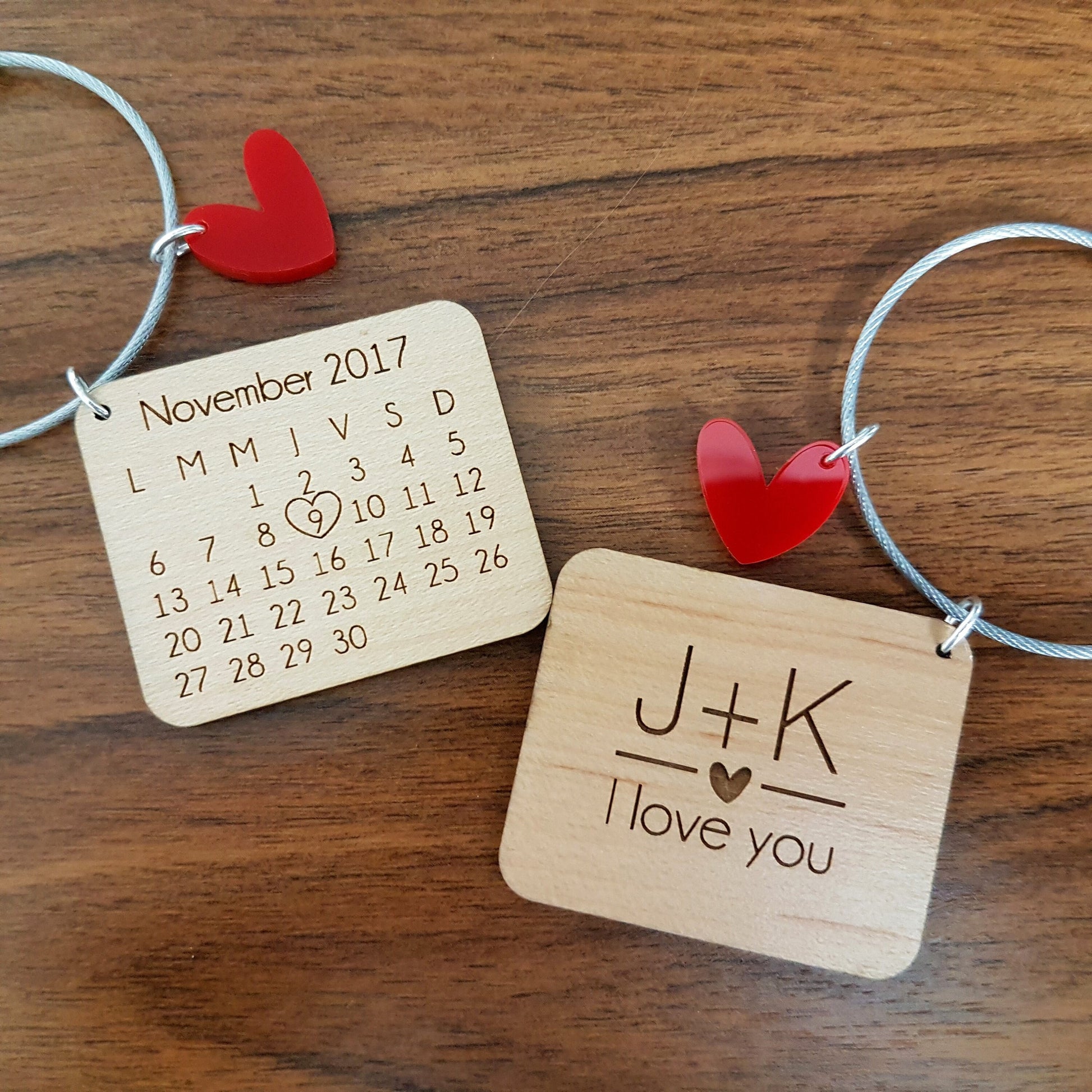 Personalized Maple Wood Calendar Keychain, Anniversary Gift