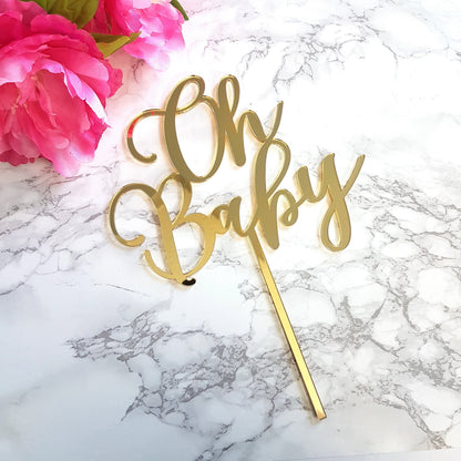 Oh Baby Cake Topper, Baby Shower Decor, Acrylic or Wood