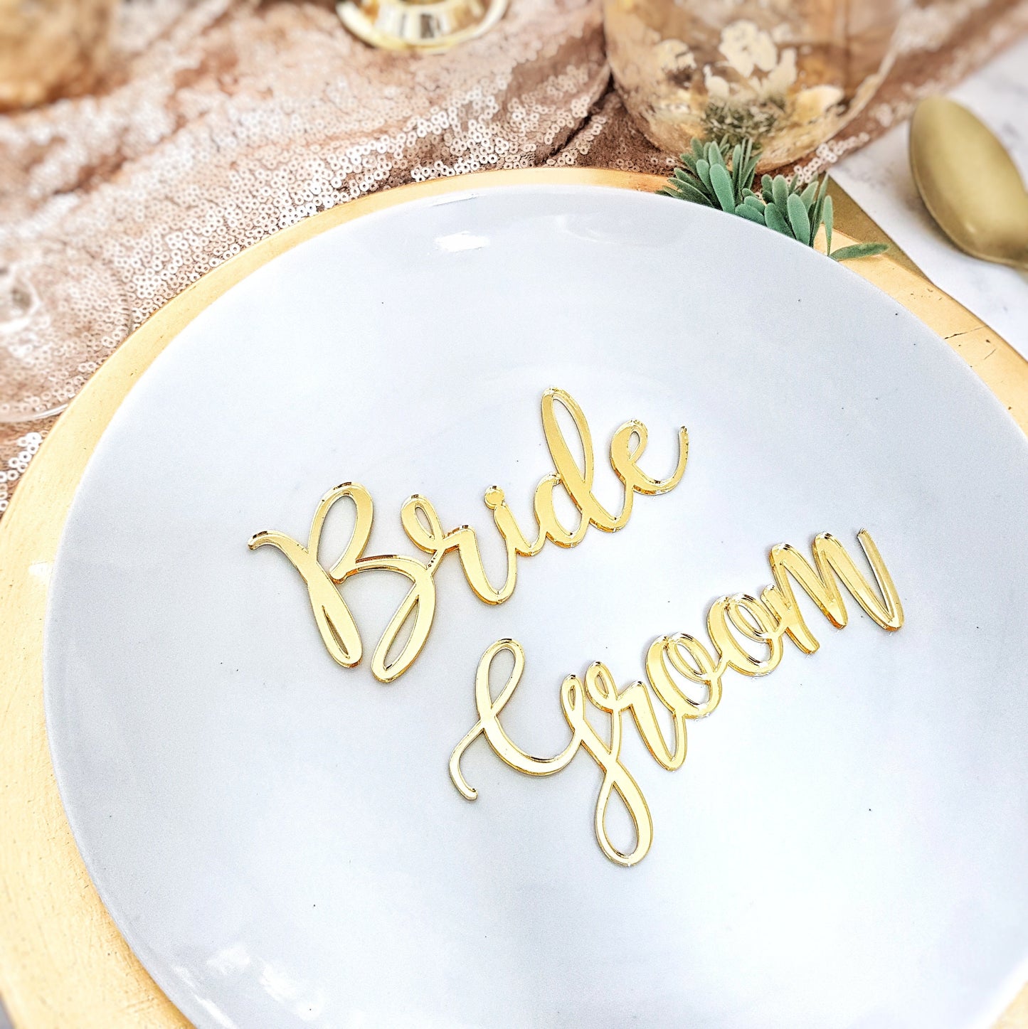 Personalized Gold Mirror Acrylic Place Cards, Wedding Escort Cards