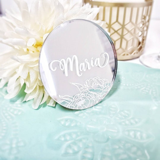 Acrylic Place Cards, laser cut place cards, Wedding place names, escort card, Personalized Acrylic Place Setting, Gold mirror place card