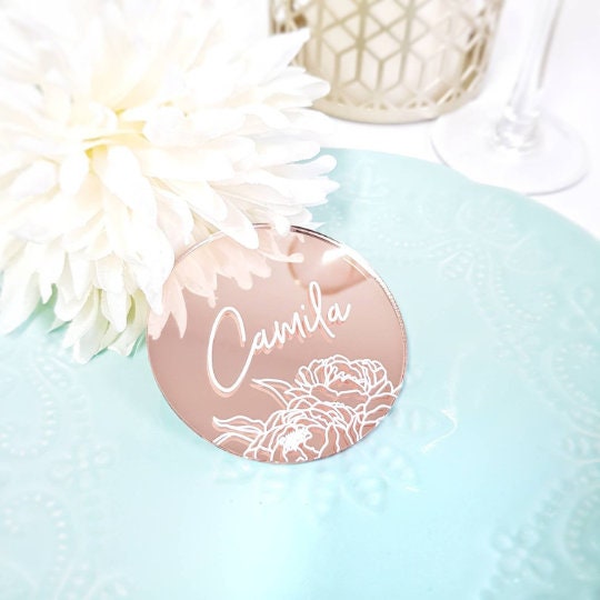 Acrylic Place Cards, laser cut place cards, Wedding place names, escort card, Personalized Acrylic Place Setting, Gold mirror place card