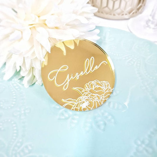 Acrylic Place Cards, laser cut place cards, Wedding place names, escort card, Personalized Acrylic Place Setting, Gold mirror place card