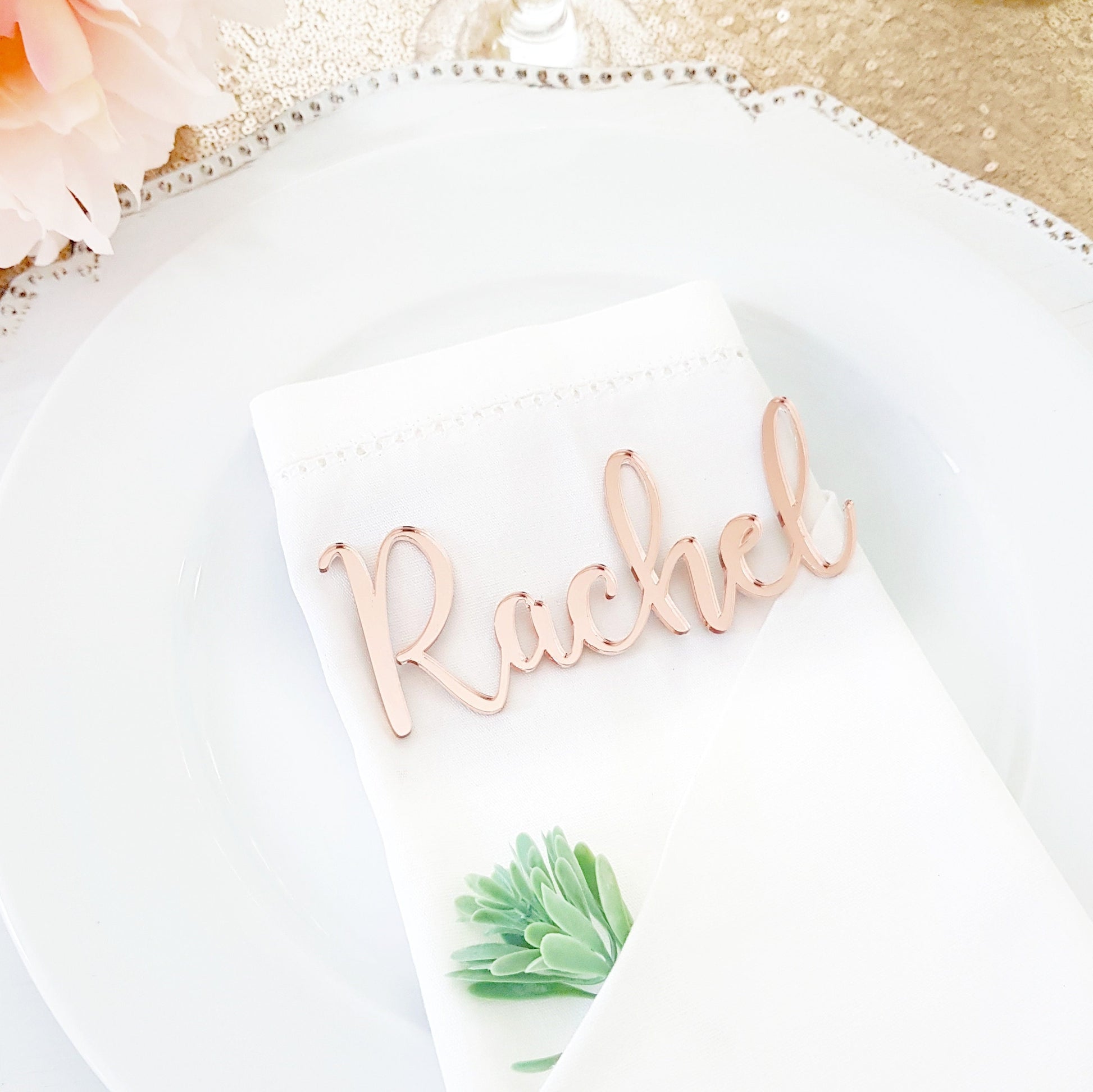 Personalized Gold Mirror Acrylic Place Cards, Wedding Escort Cards