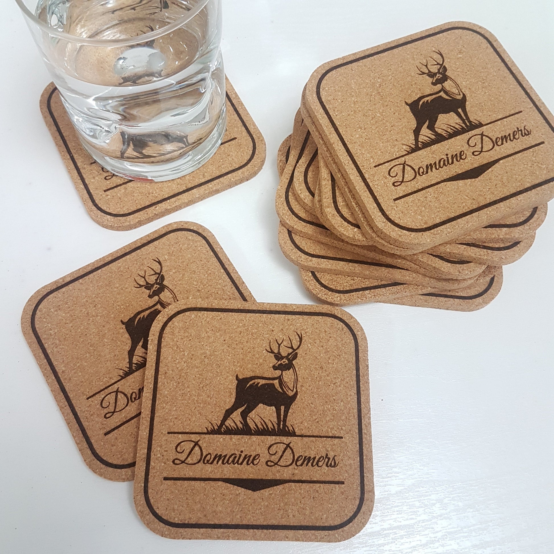 Custom Logo Cork Coasters, Engraved Business Branding