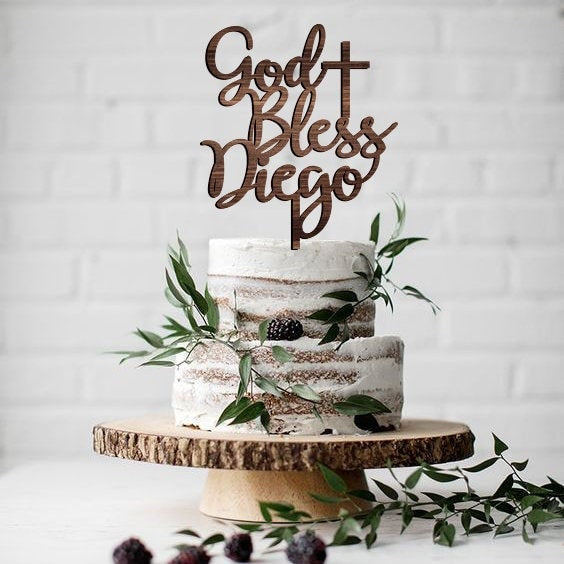 God Bless Cake Topper, Personalized God Bless Cake Topper, Baptism Cake Topper, Christening Cake Topper, Communion Cake Topper, God Bless