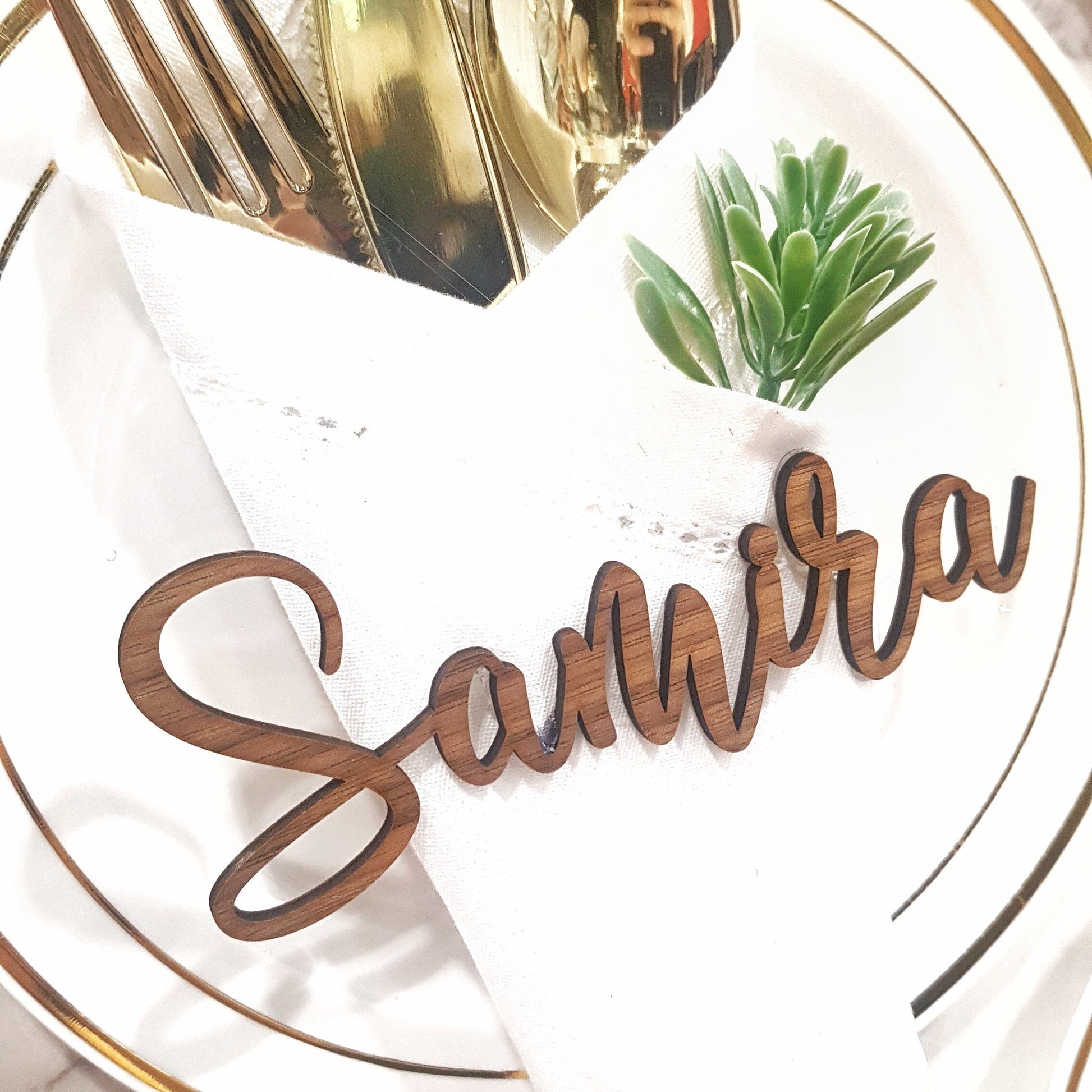Laser Cut Wood Place Cards, Custom Calligraphy Name Sign