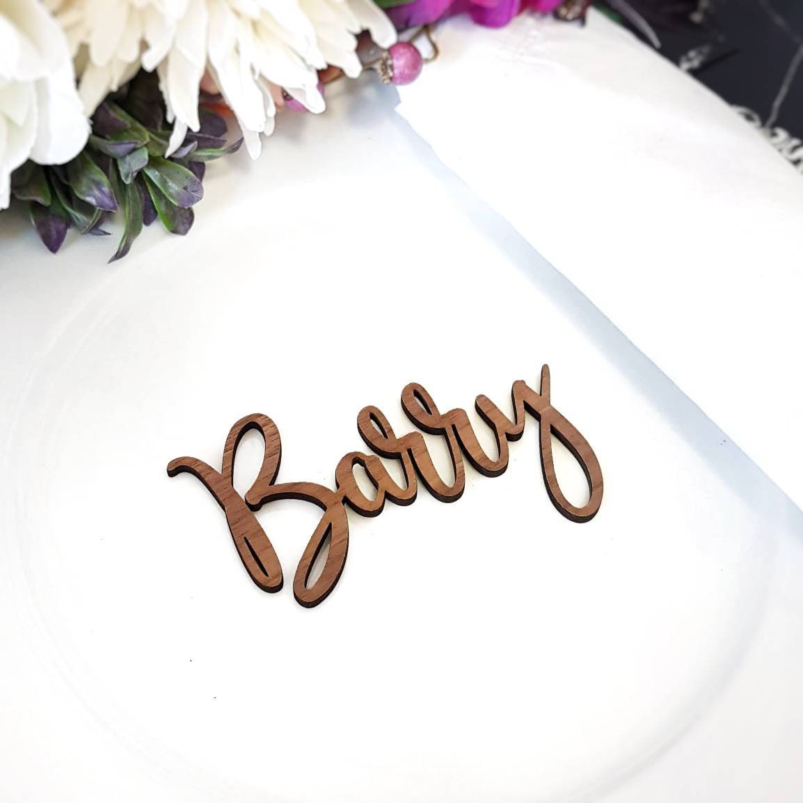 Laser Cut Wood Place Cards, Custom Calligraphy Name Sign