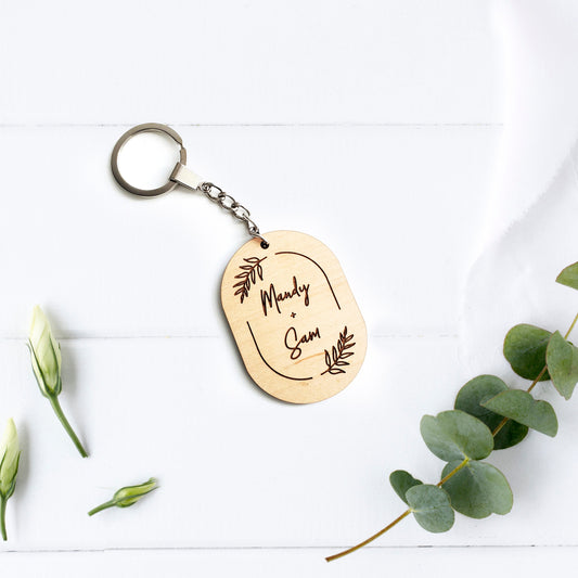 Engraved Maple Wood Keychain, Personalized Anniversary Gift