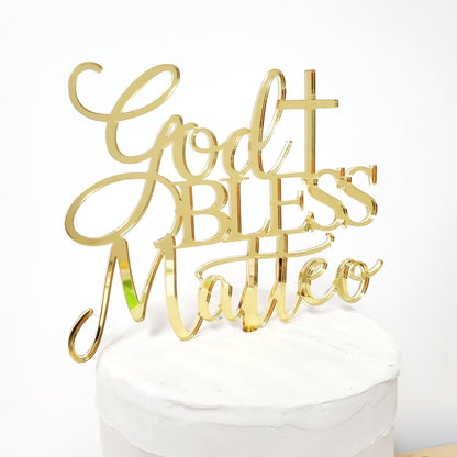 God Bless Cake Topper, Personalized God Bless Cake Topper, Baptism Cake Topper, Christening Cake Topper, Communion Cake Topper, God Bless