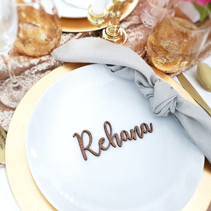 Laser Cut Wood Place Cards, Custom Calligraphy Name Sign