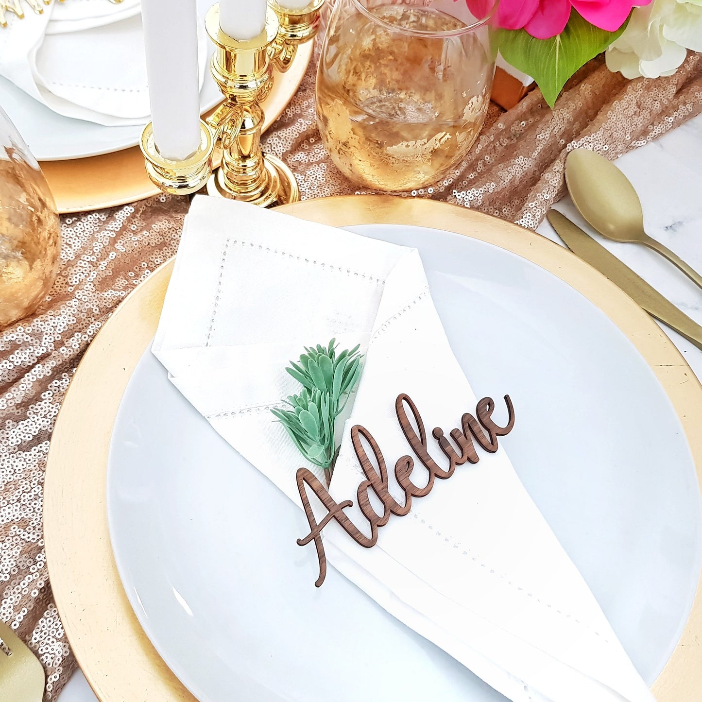 Laser Cut Wood Place Cards, Custom Calligraphy Name Sign