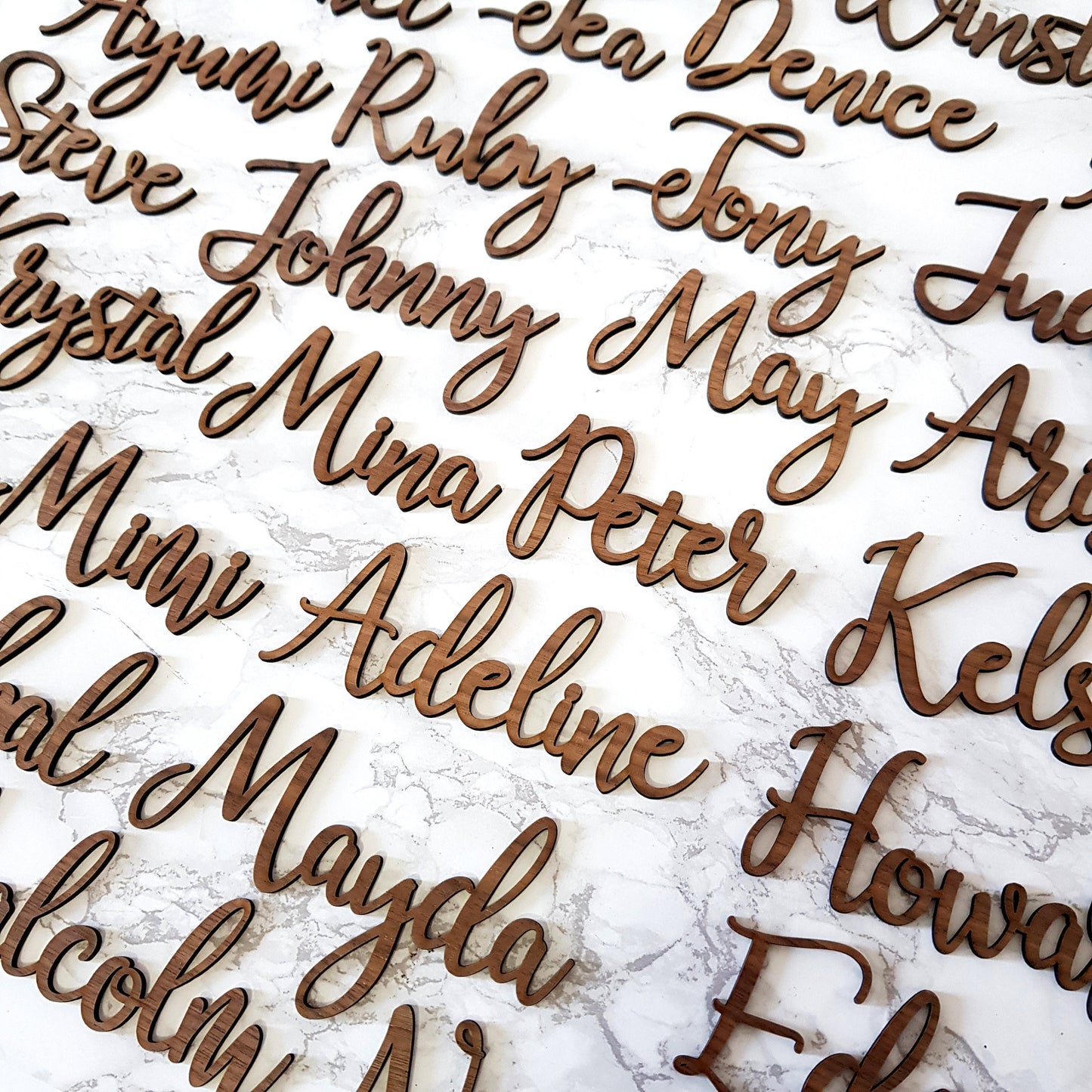 Laser Cut Wood Place Cards, Custom Calligraphy Name Sign