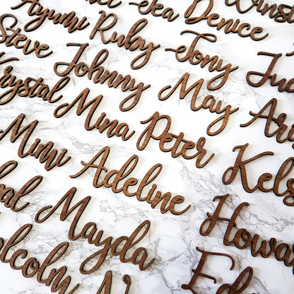 Laser Cut Wood Place Cards, Custom Calligraphy Name Sign