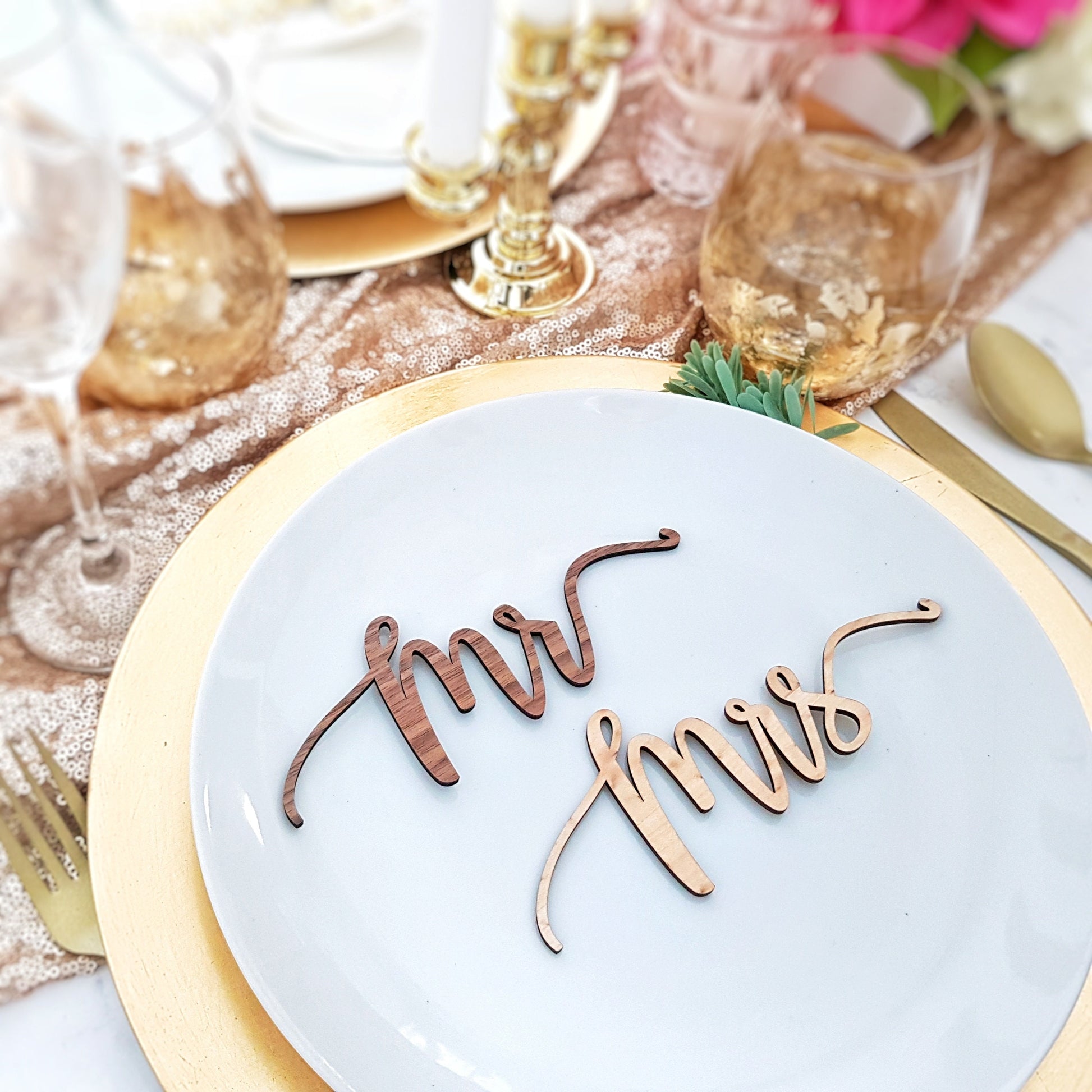 Laser Cut Wood Place Cards, Custom Calligraphy Name Sign