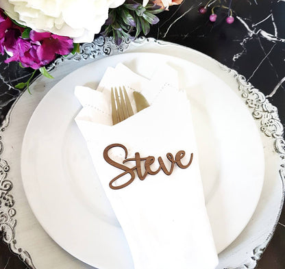 Laser Cut Wood Place Cards, Custom Calligraphy Name Sign