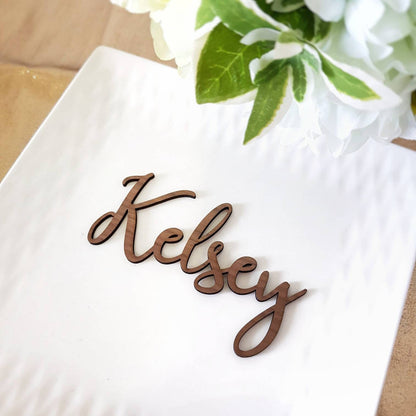 Laser Cut Wood Place Cards, Custom Calligraphy Name Sign