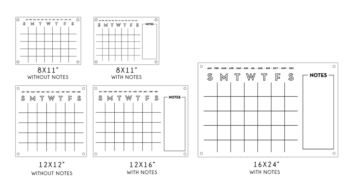 Monthly Acrylic calendar for wall, 2026 Planner, Dry Erase Calendar, Personalized Acrylic calendar, Housewarming gift, Calendar with notes