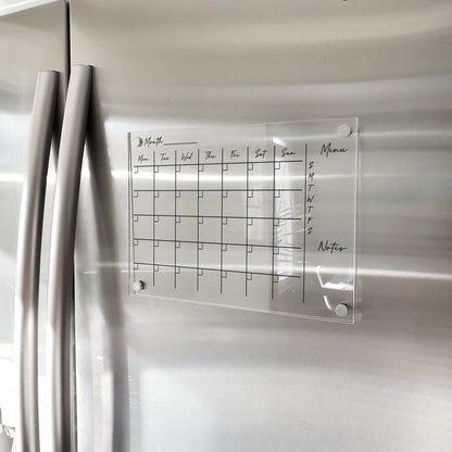 Magnetic Monthly Acrylic calendar, Planner, Dry Erase Calendar, Personalized Acrylic calendar, Fridge Calendar, Calendar with notes