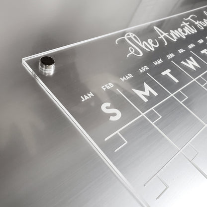 Magnetic Monthly Acrylic calendar, Planner, Dry Erase Calendar, Personalized Acrylic calendar, Fridge Calendar, Calendar with notes