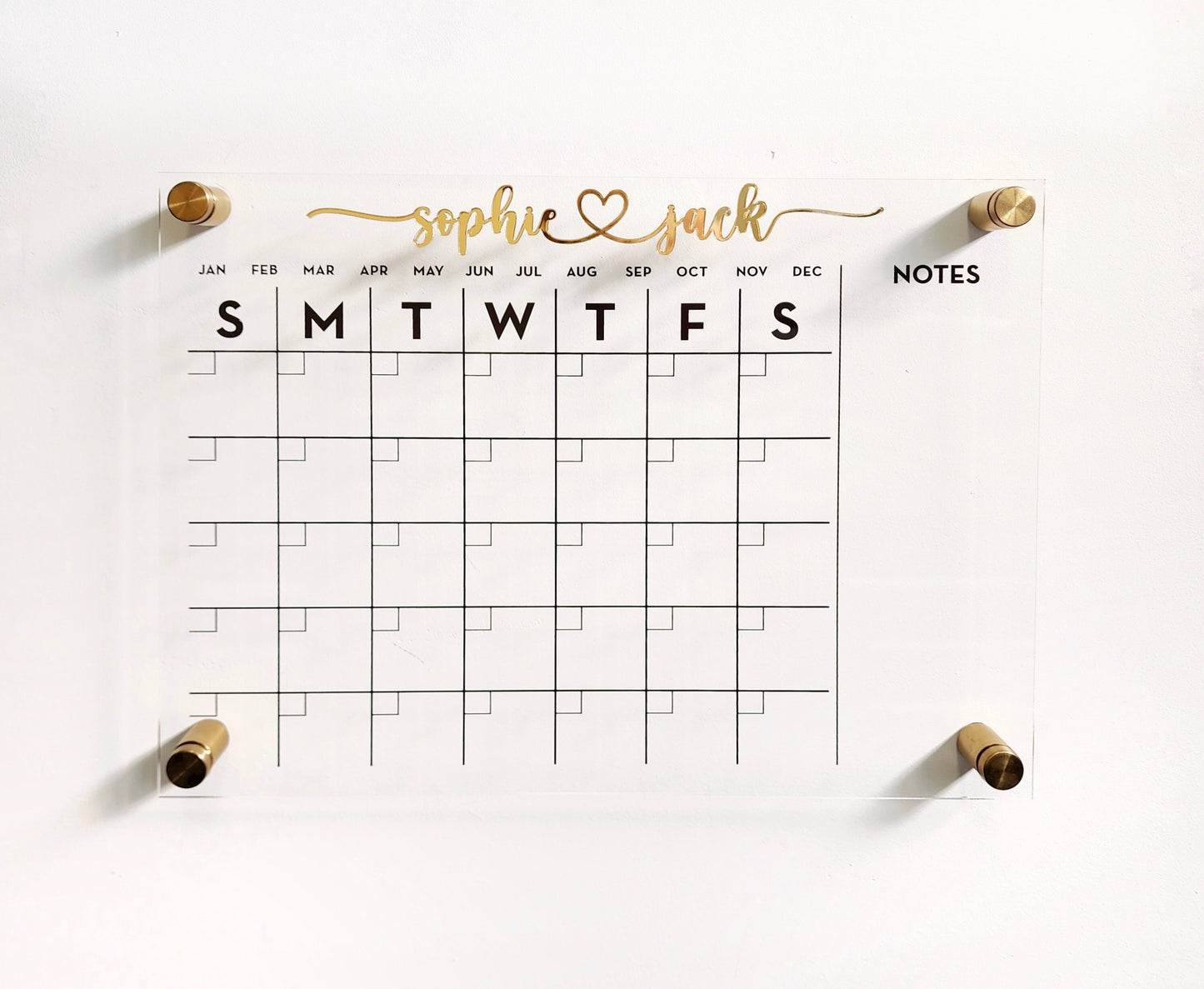Monthly Acrylic calendar for wall, 2026 Planner, Dry Erase Calendar, Personalized Acrylic calendar, Housewarming gift, Calendar with notes