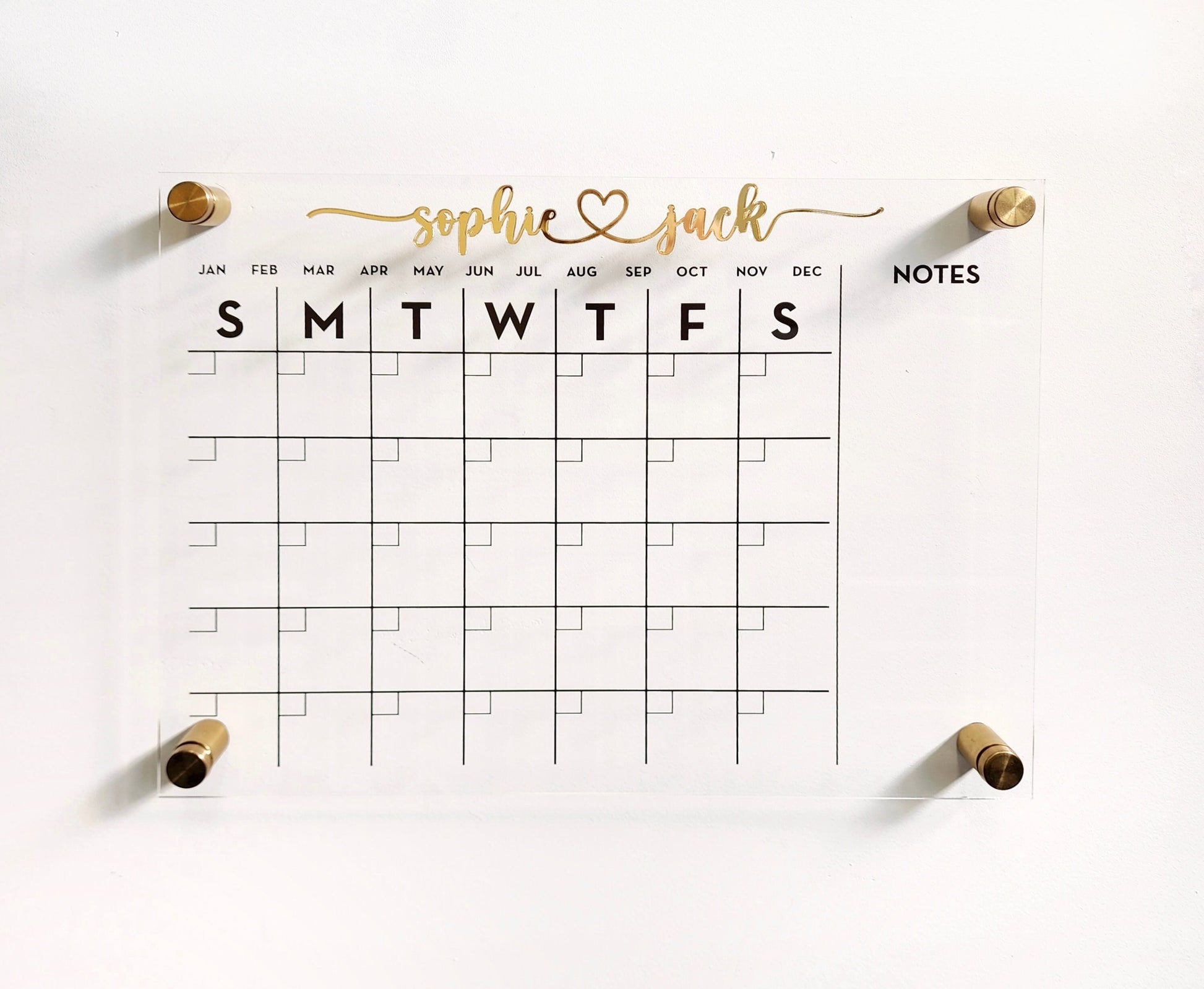 Monthly Acrylic calendar for wall, 2026 Planner, Dry Erase Calendar, Personalized Acrylic calendar, Housewarming gift, Calendar with notes